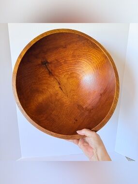 16.25” Hand-Turned Primitive Wood Dough Bowl Stunning Oversized Rustic Farmhouse